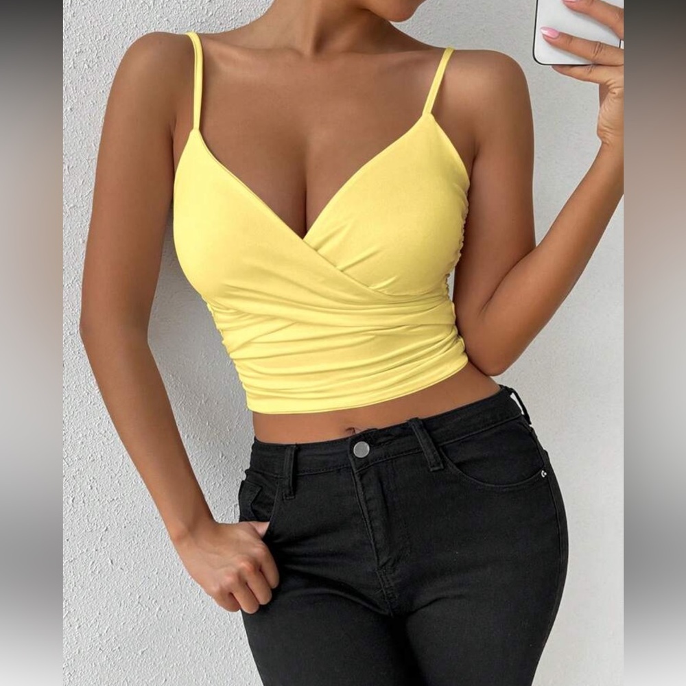 Elegant Yellow Wrap Top